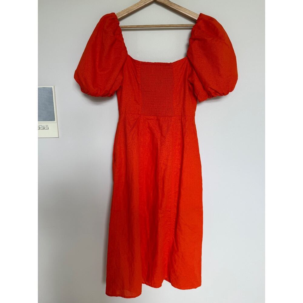 Banana Republic Linen Blend Midi Dress 4 NWOT Puff Sleeve Pockets Boho Resort - Picture 6 of 8